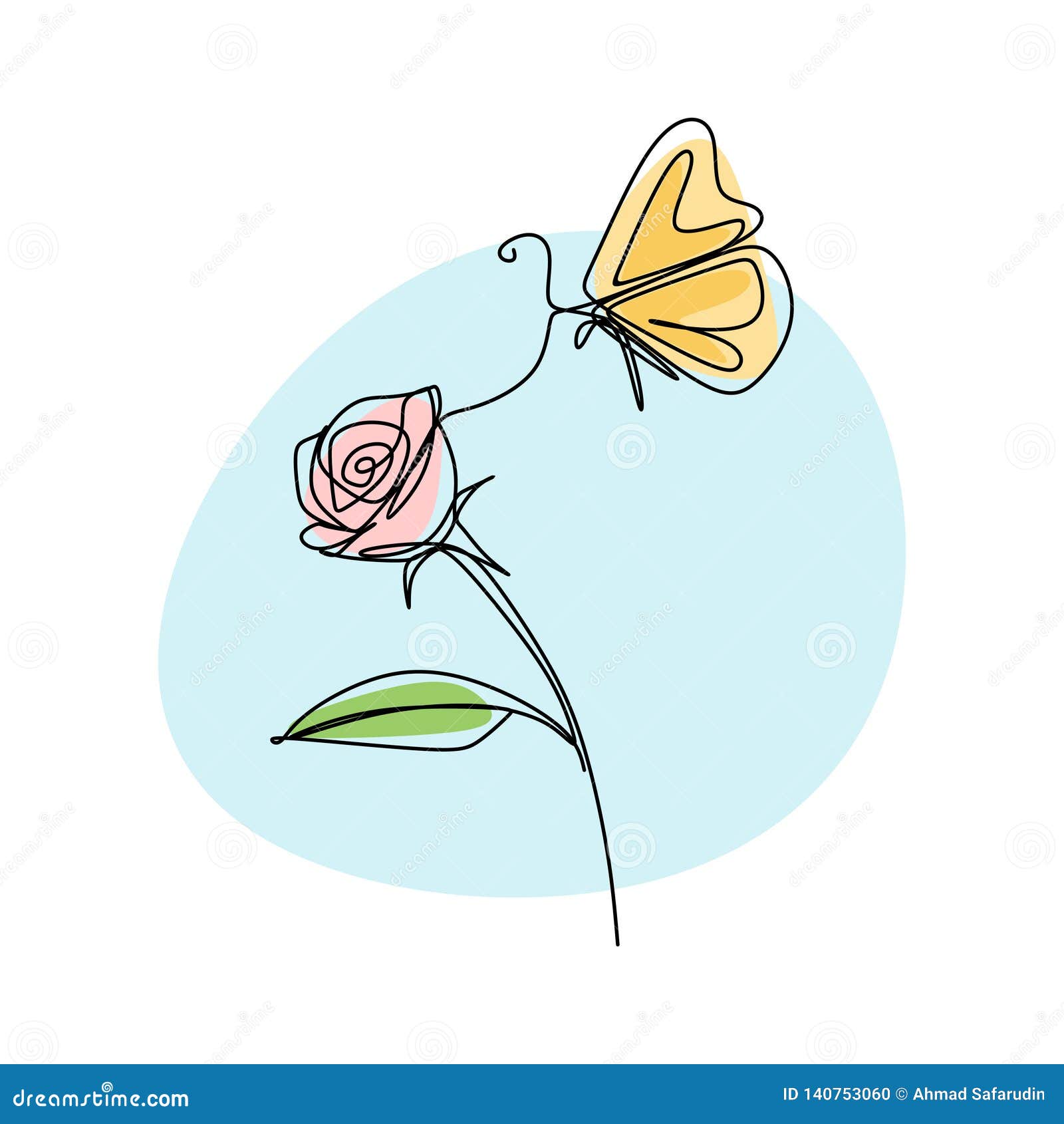Belle Fleur Avec Continu Conception Minimaliste  Papillon D 