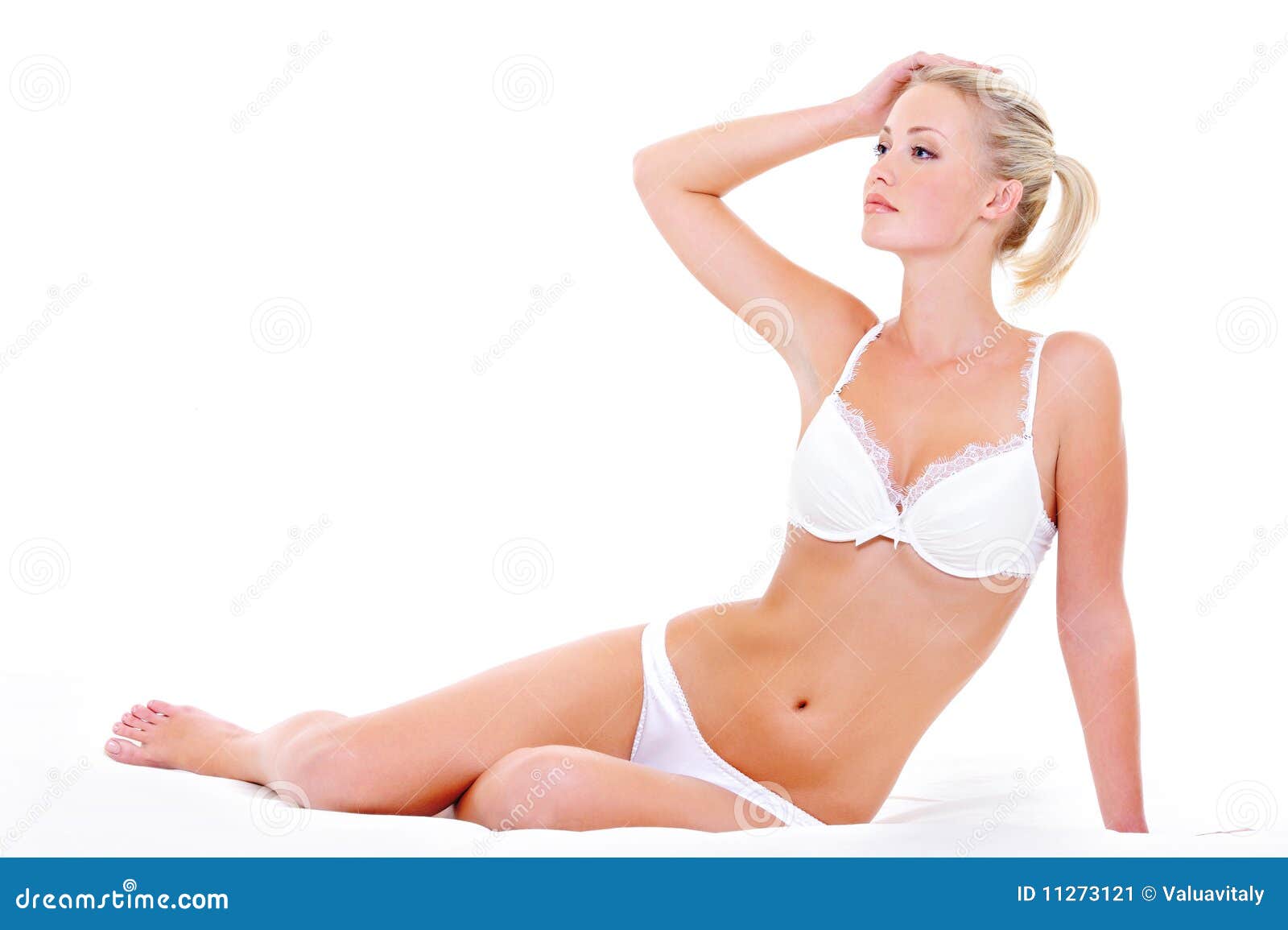 Belle Jeune Femme Sexy Dans La Lingerie Blanche Image Stock Image Du Regarder Pose 11273121