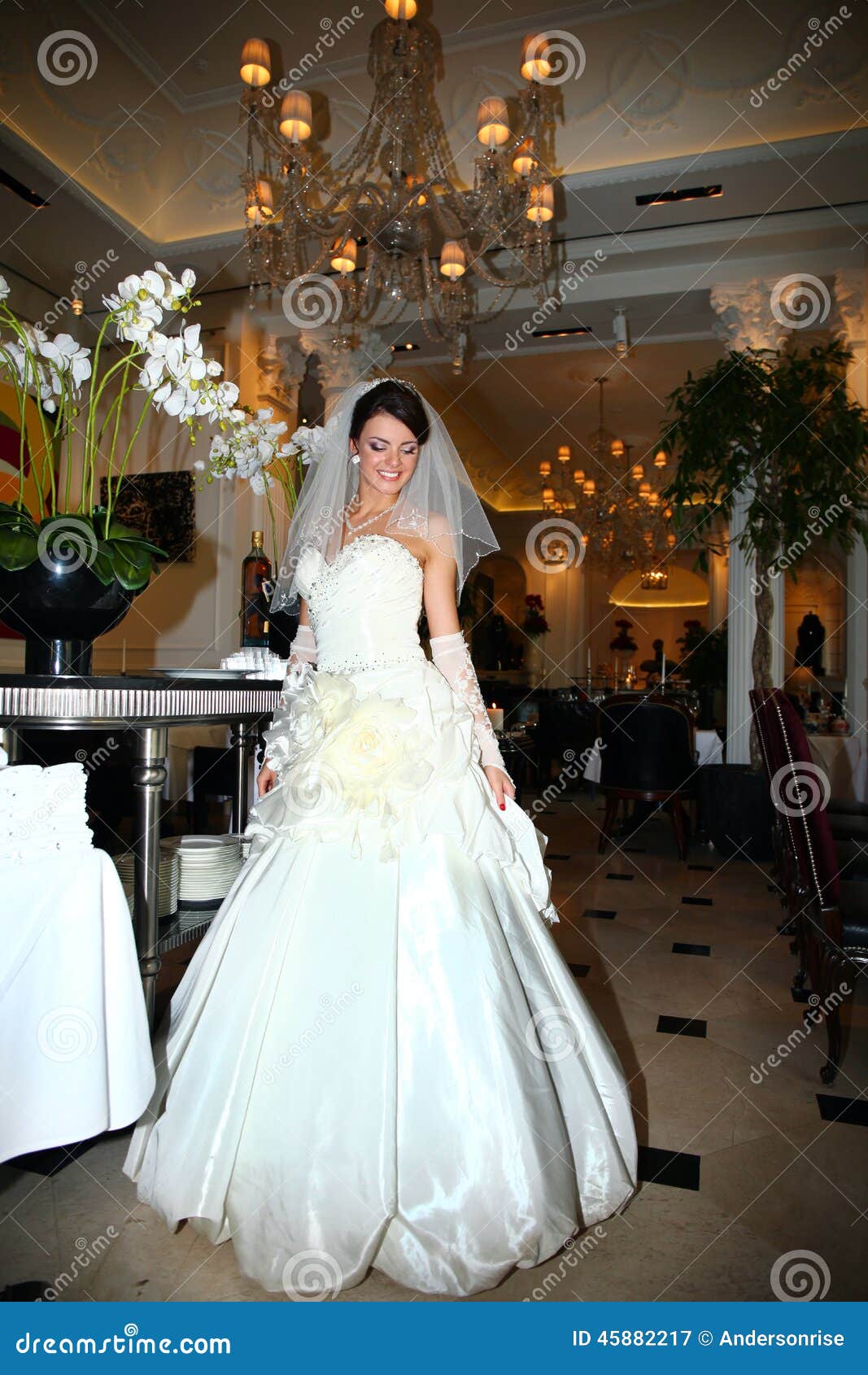 Belle Jeune Mari e Dans La Robe De Mariage Peu Commune Dans Le
