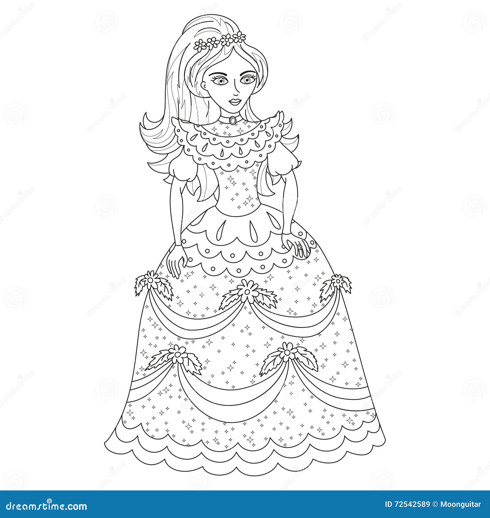 Belle princesse dans la robe brillante avec des paillettes livre de coloriage libres de