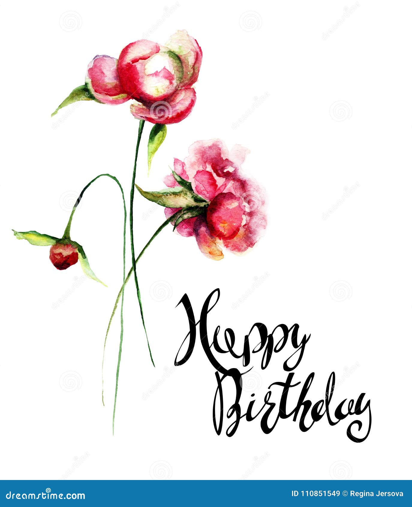 Belles Fleurs De Pivoine Avec Le Joyeux Anniversaire De Titre Illustration Stock Illustration Du Titre Fleurs