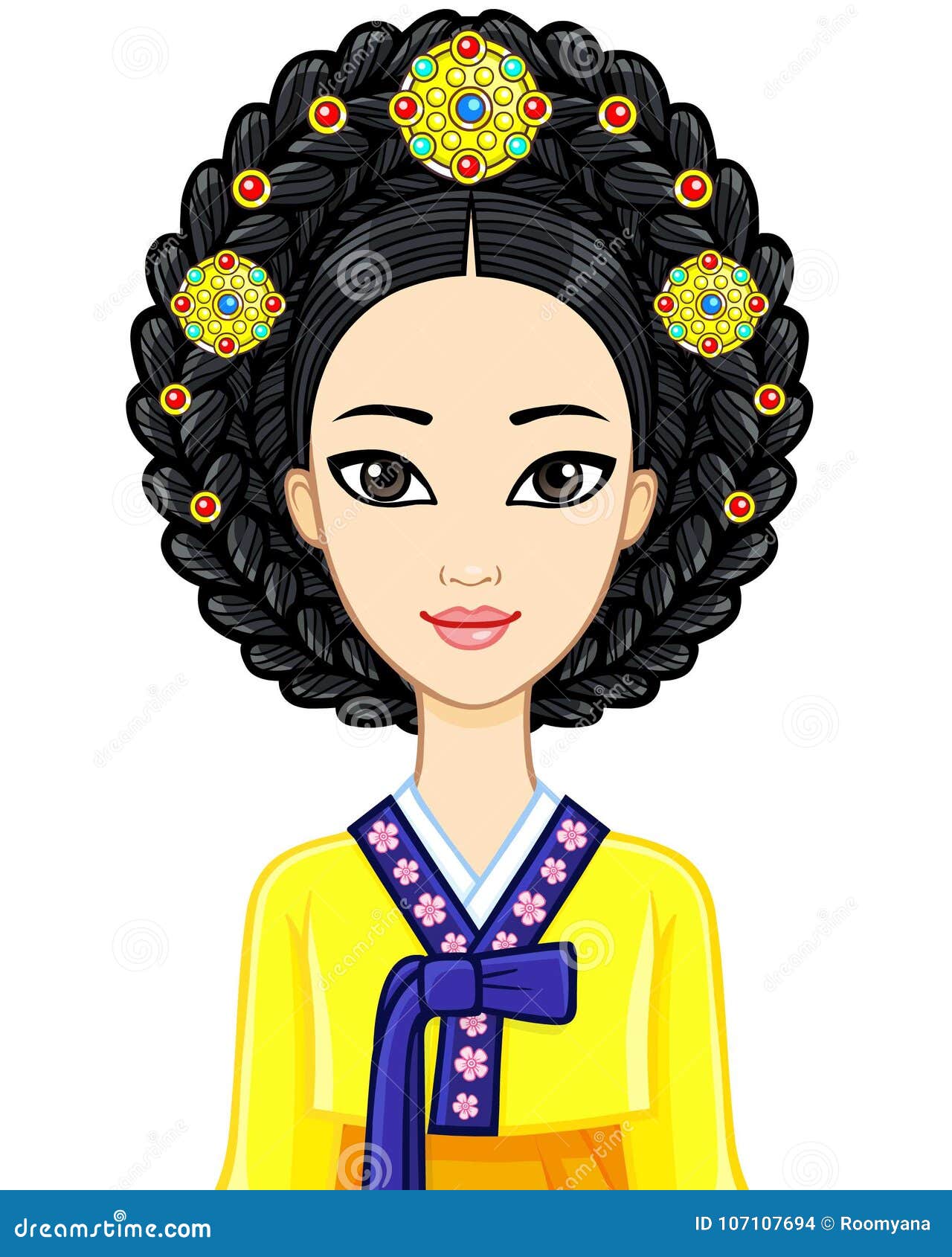 Bellezza Asiatica Ritratto Di Animazione Di Giovane Ragazza Coreana In Vestiti Antichi Acconciatura Storica Illustrazione Vettoriale Illustrazione Di Corpo Bello