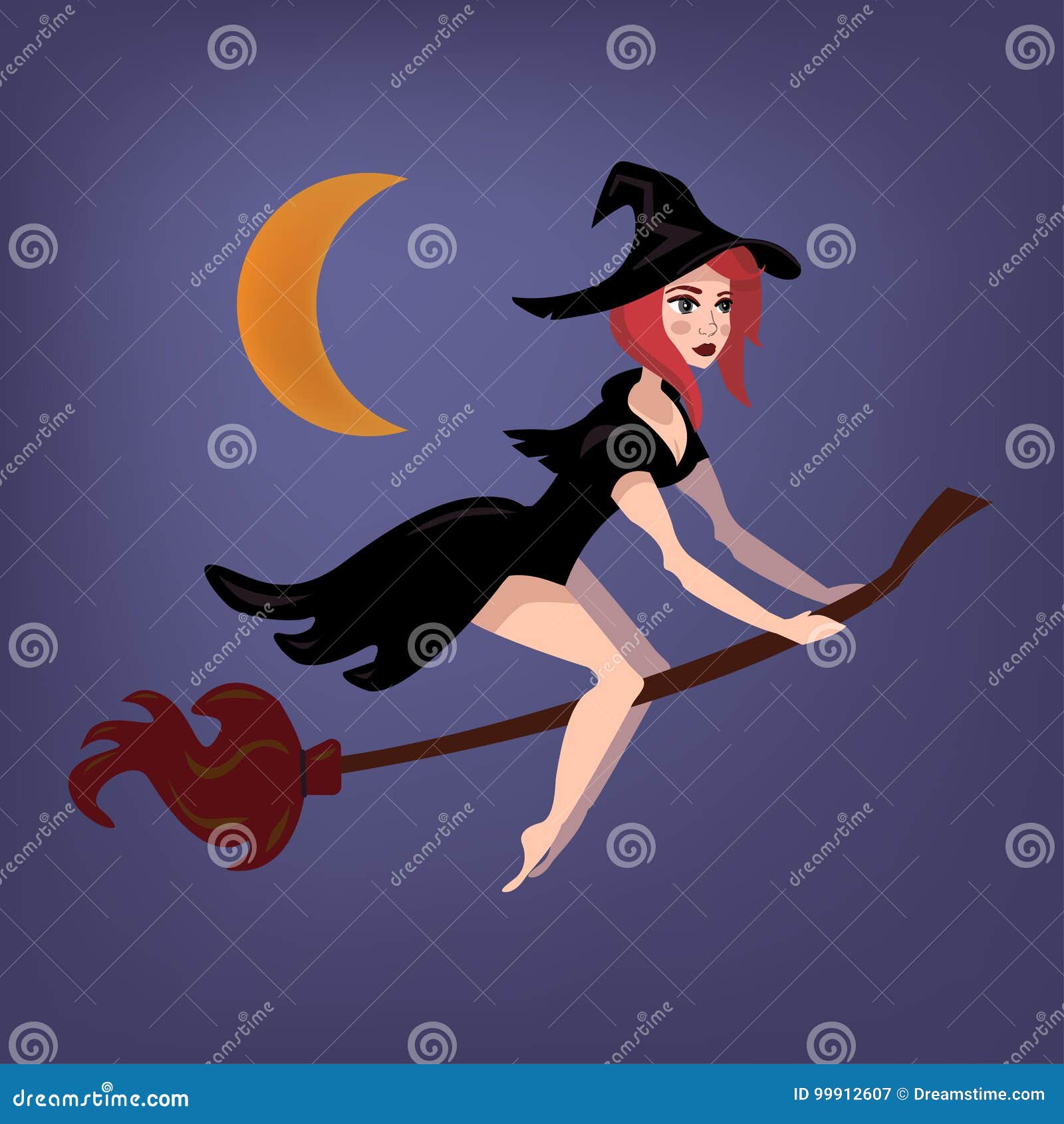 Bello Volo Della Strega Sulla Scopa Nella Notte Di Halloween Illustrazione  di Stock - Illustrazione di ragazza, scopa: 99912607