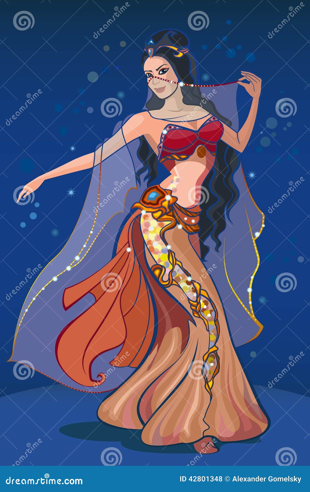 Belly Dance Turkish Tane Dancing Girl Depicted By A Continuous Line Vector Isolated