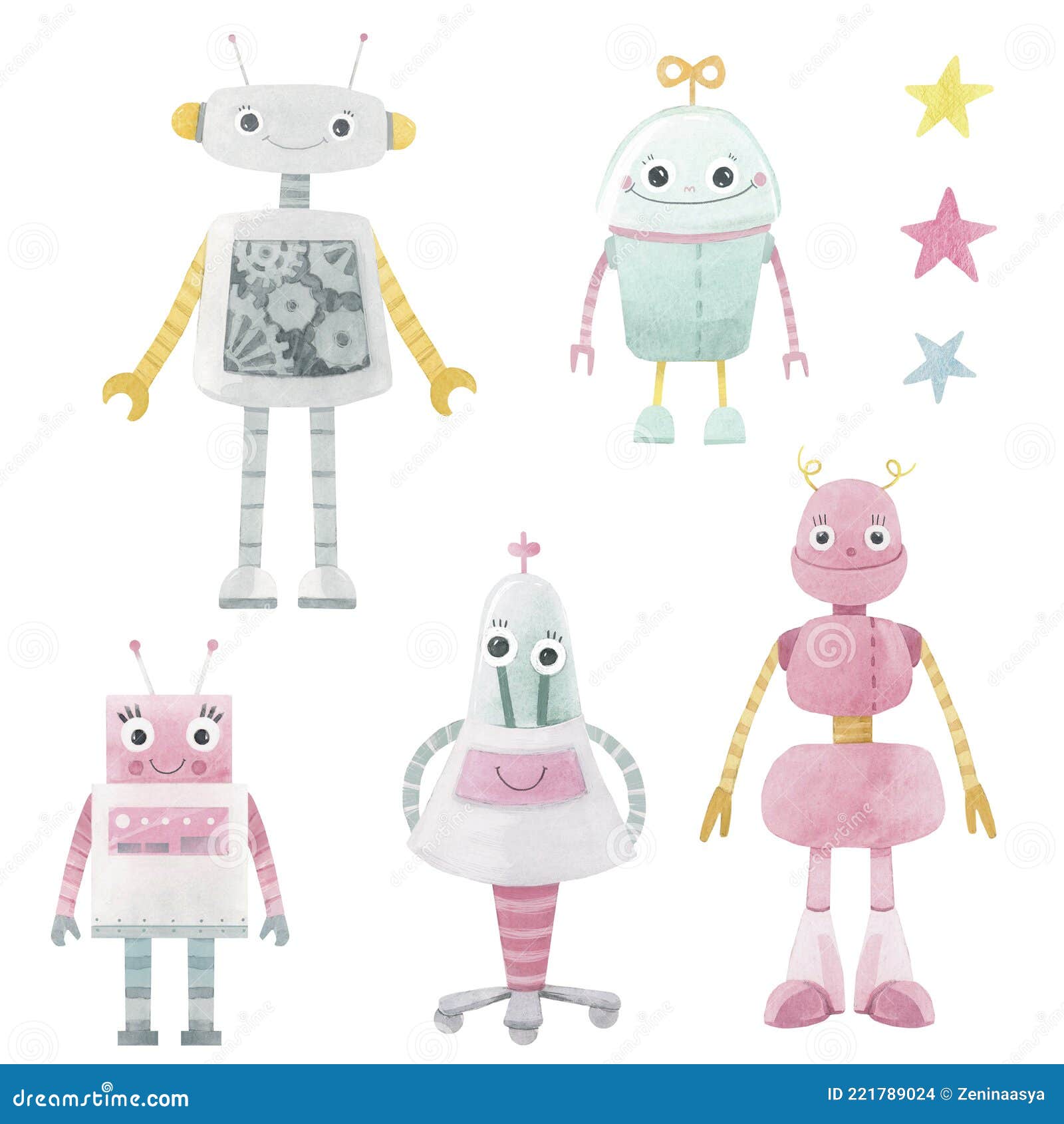 Ícones de etiqueta de brinquedos de robô desenhados à mão para