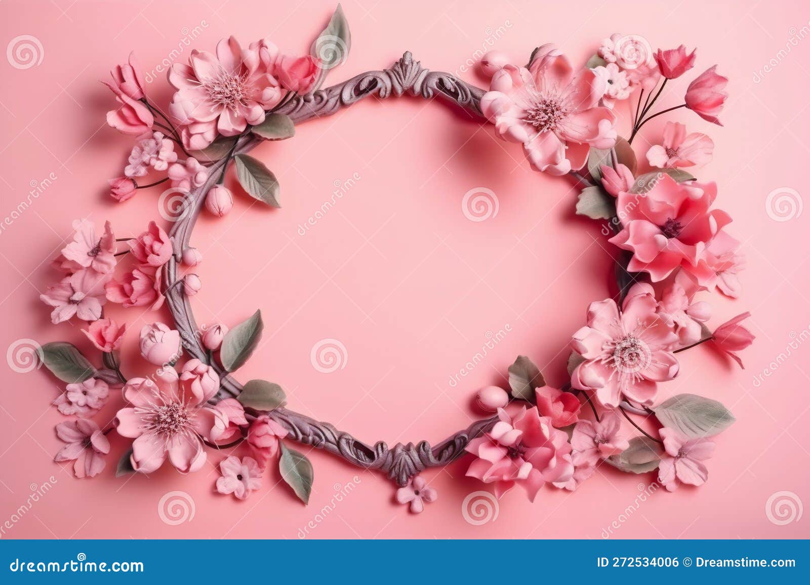 Belo Fundo Rosa Com Flores E Espaço De Cópia. Espaço Vazio Para Texto.  Plano De Fundo Do Quadro. Primavera De Verão Ilustração Stock - Ilustração  de moderno, floral: 272534006