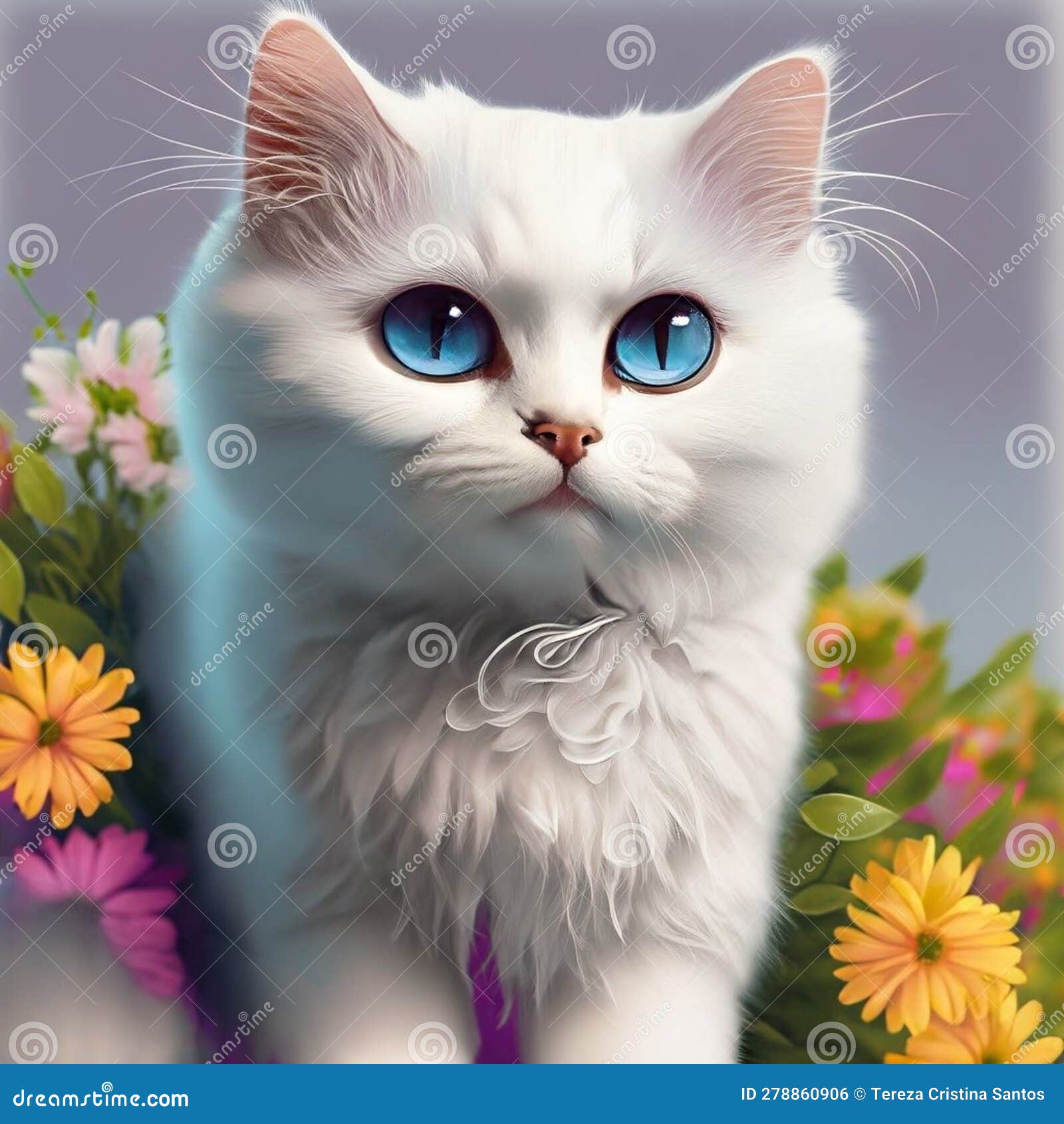 belo gato branco, peludo, olhos azuis!