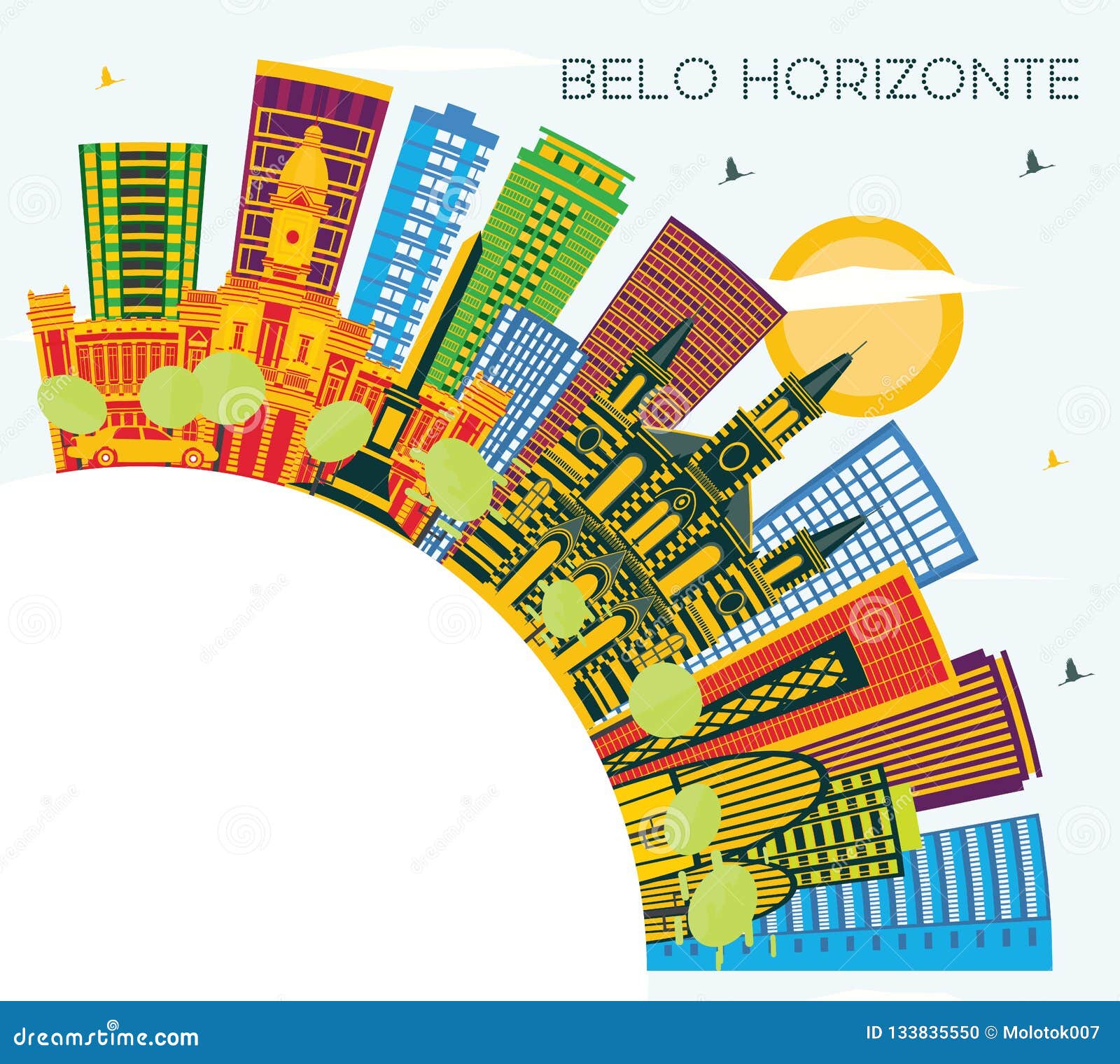 belo horizonte brazil skyline with color buildings, blue sky and