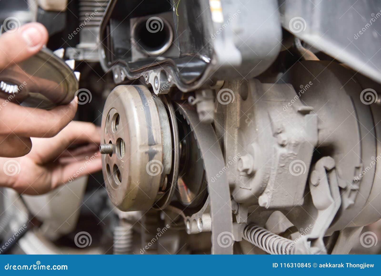 Belt Drive Transmission Rotation for Motorcycle. Stock Image Image of