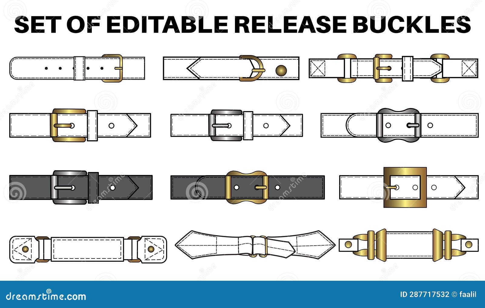 Belt Flat Sketch Vector Illustration Set, Different Types Belt with ...