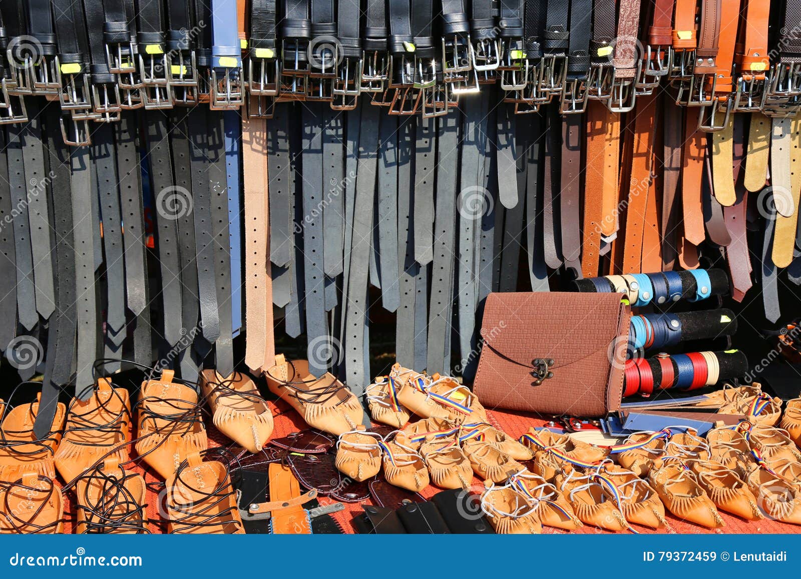 Belts and Sandals of Leather Stock Image - Image of handicraftsman ...