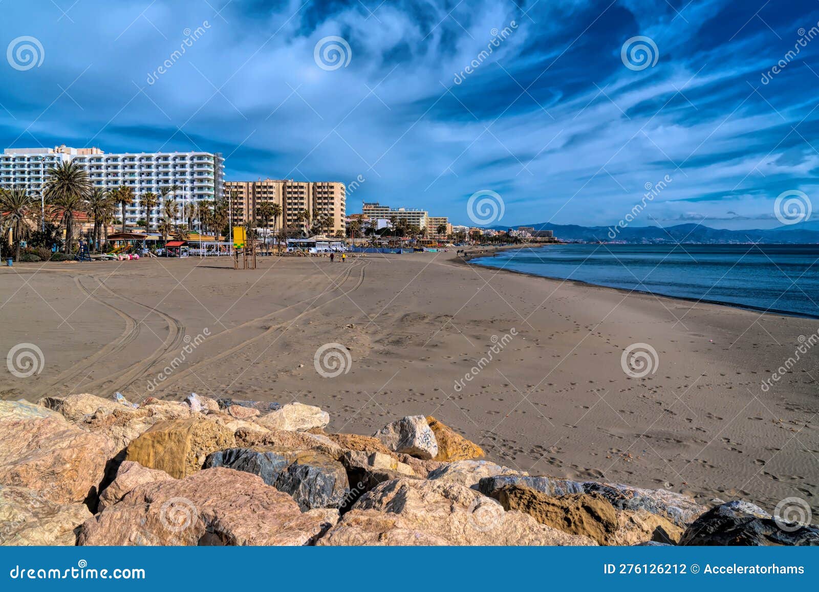 benalmadena beach playa de fuente salud next to the marina view to carihuela and torremolinas spain