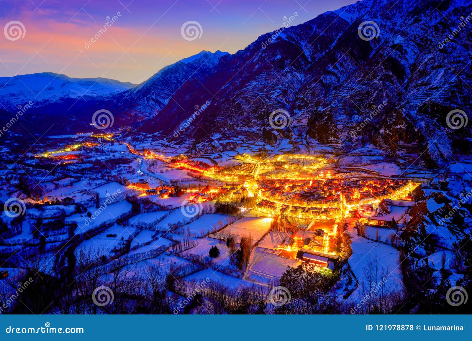 benasque village sunset in huesca pyrenees spain