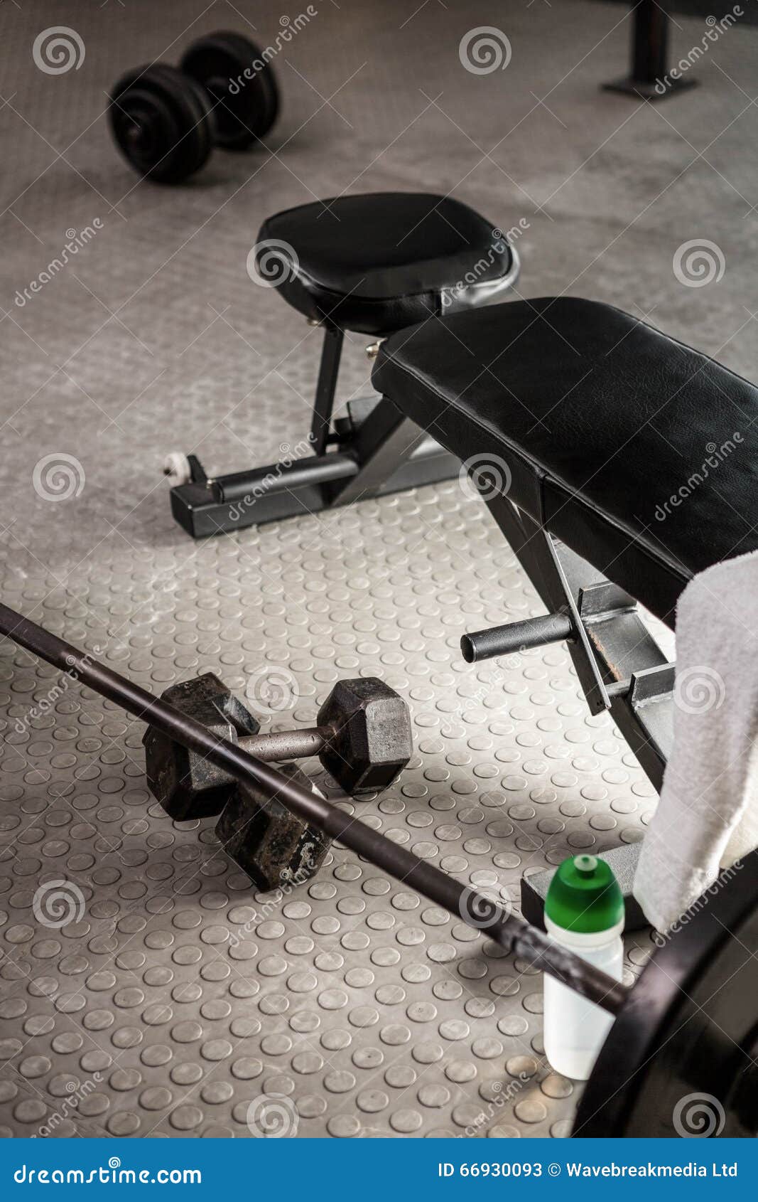 Bench and barbell stock image. Image of equipment, water 66930093