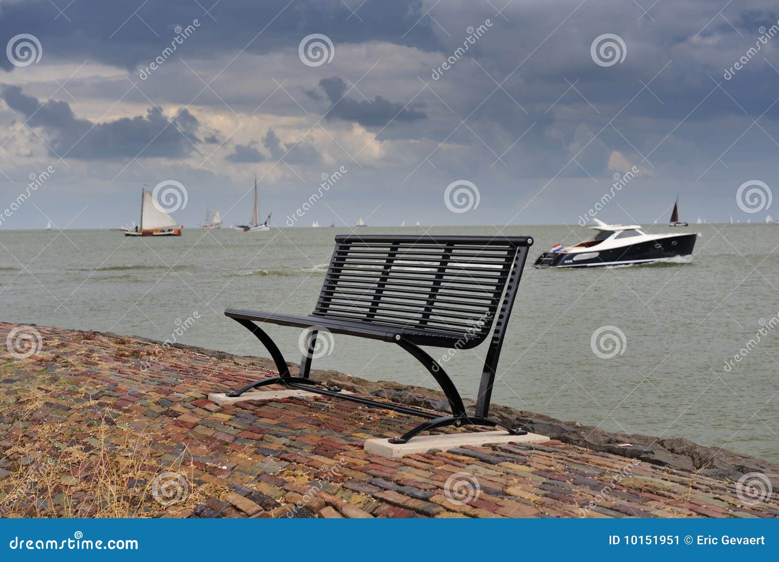 A Bench and the Boat in the Netherlands Stock Image - Image of