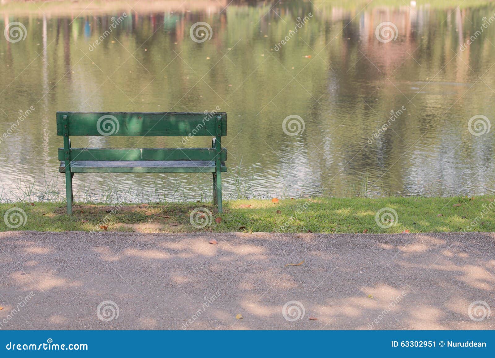 Bench beside Lake in the Park Stock Image Image of lawn, lush 63302951