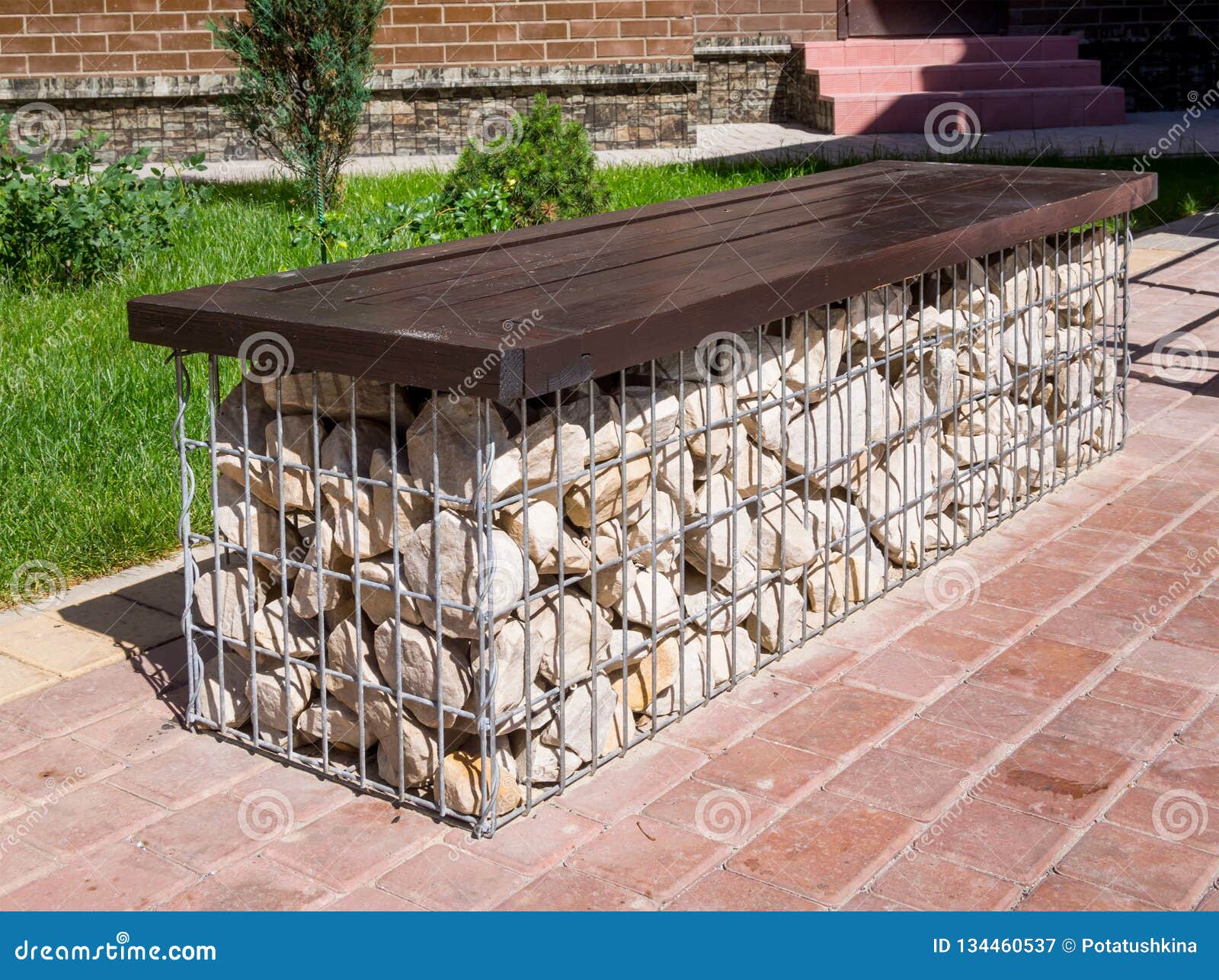 bench made of cobblestones, fixed with steel mesh