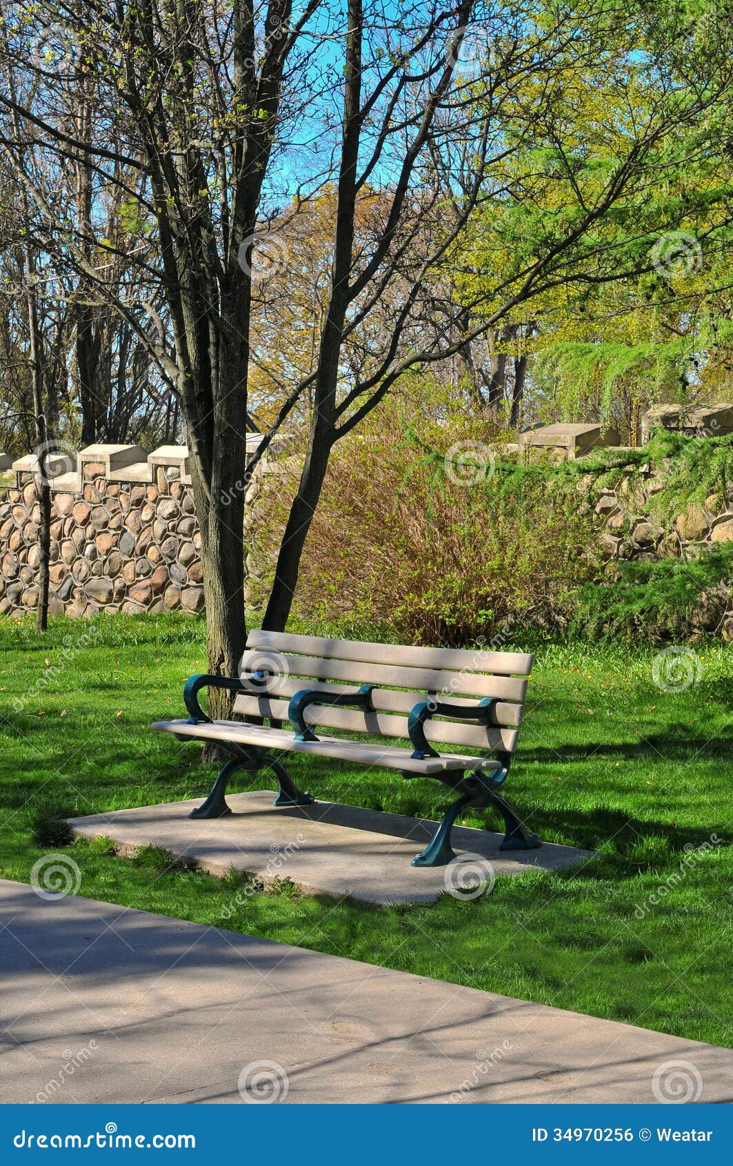 Bench in the park stock photo. Image of colors, footpath 34970256