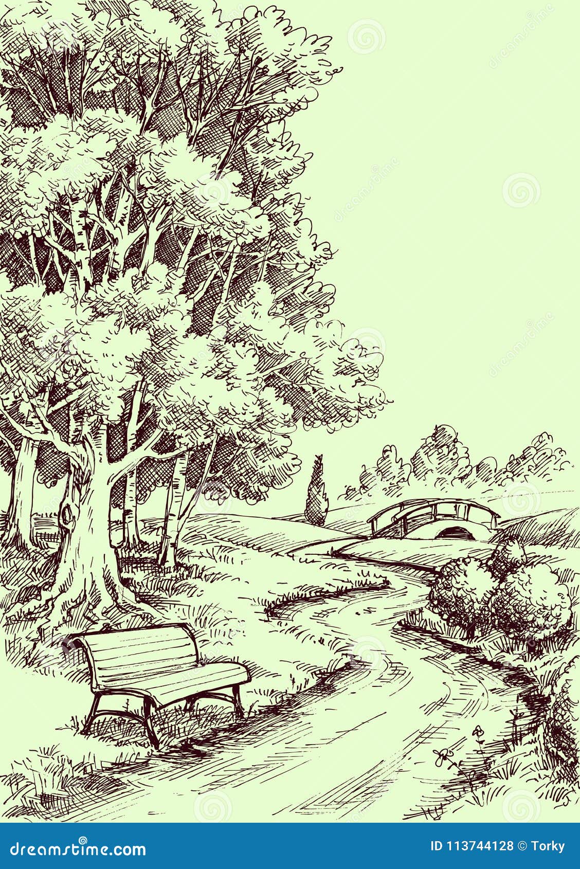 Park Bench Drawing Illustrations & Vectors