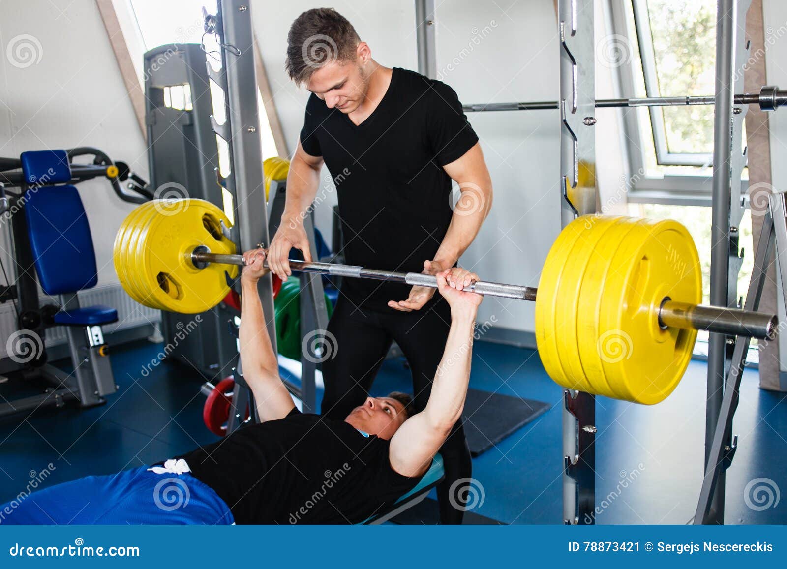 Bench Press Workout with Personal Trainer Stock Image Image of