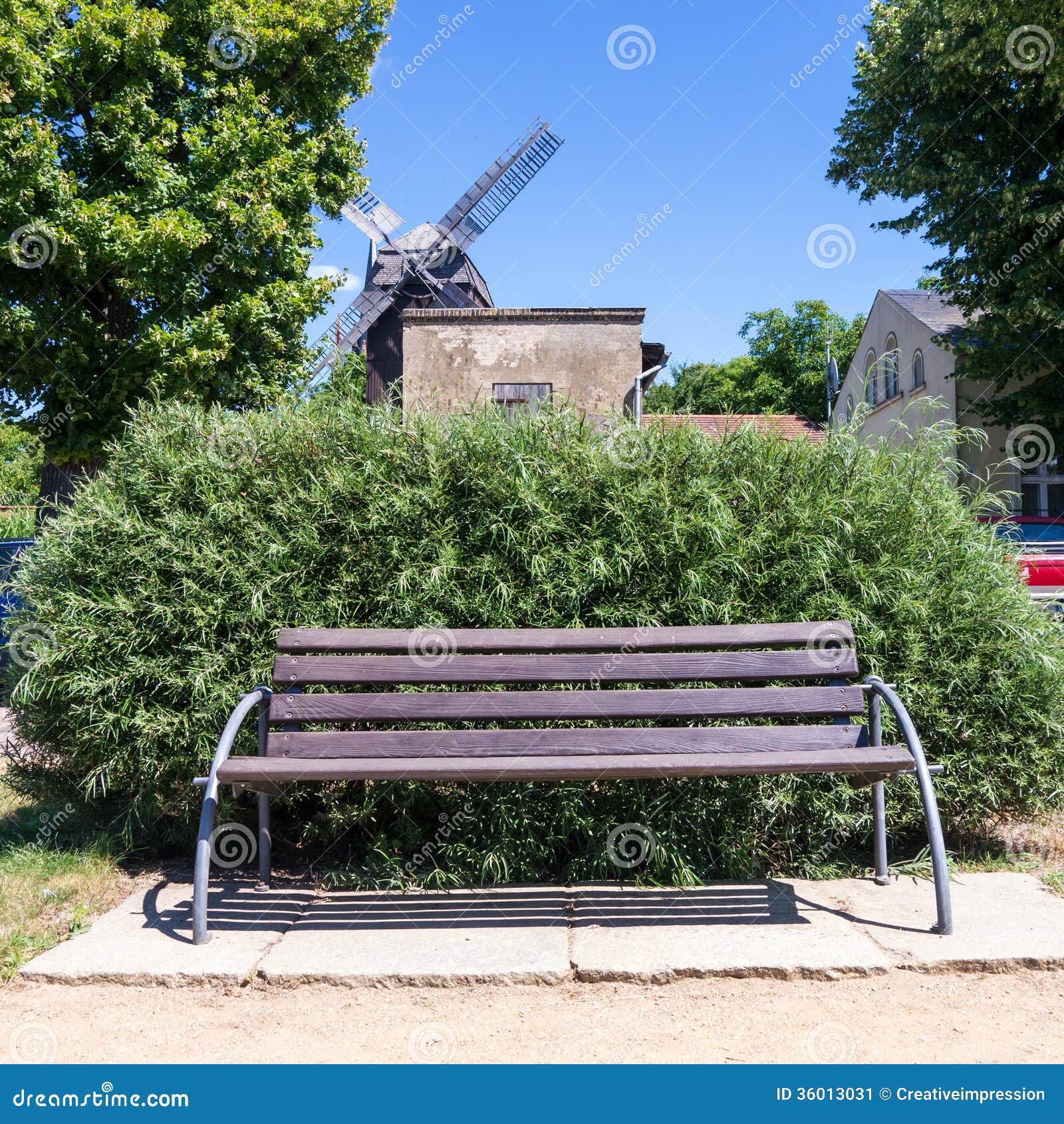 bench and windmill in werder (havel)