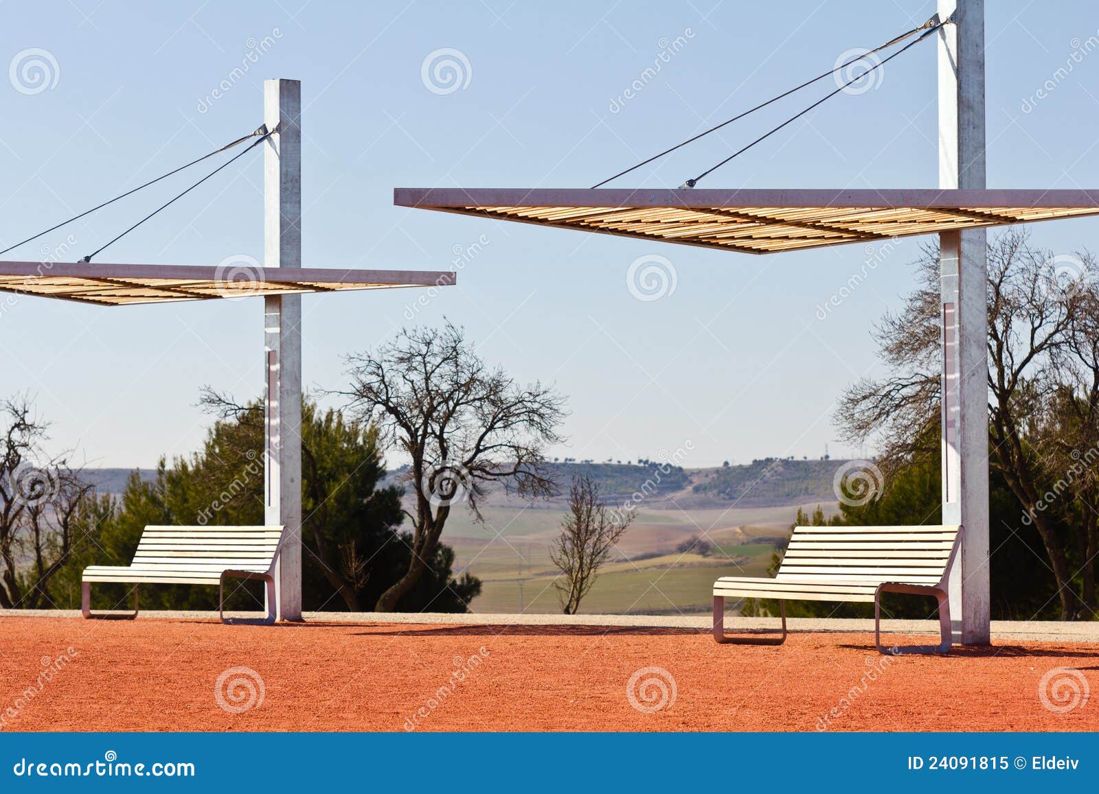 Benches with Canopies stock image. Image of grass, sand 24091815