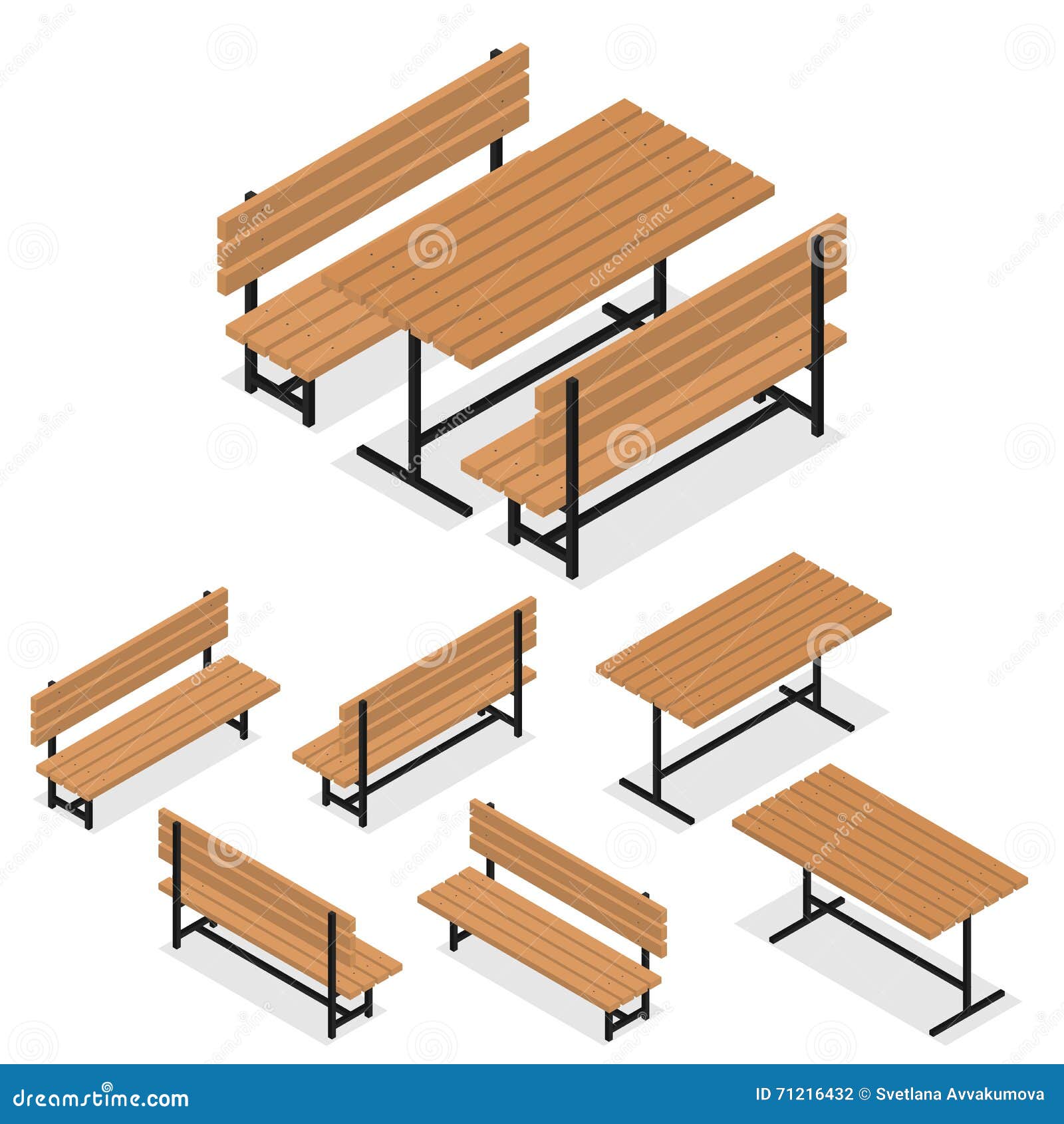 Benches And A Table. Flat Isometric. A Place For Rest ...