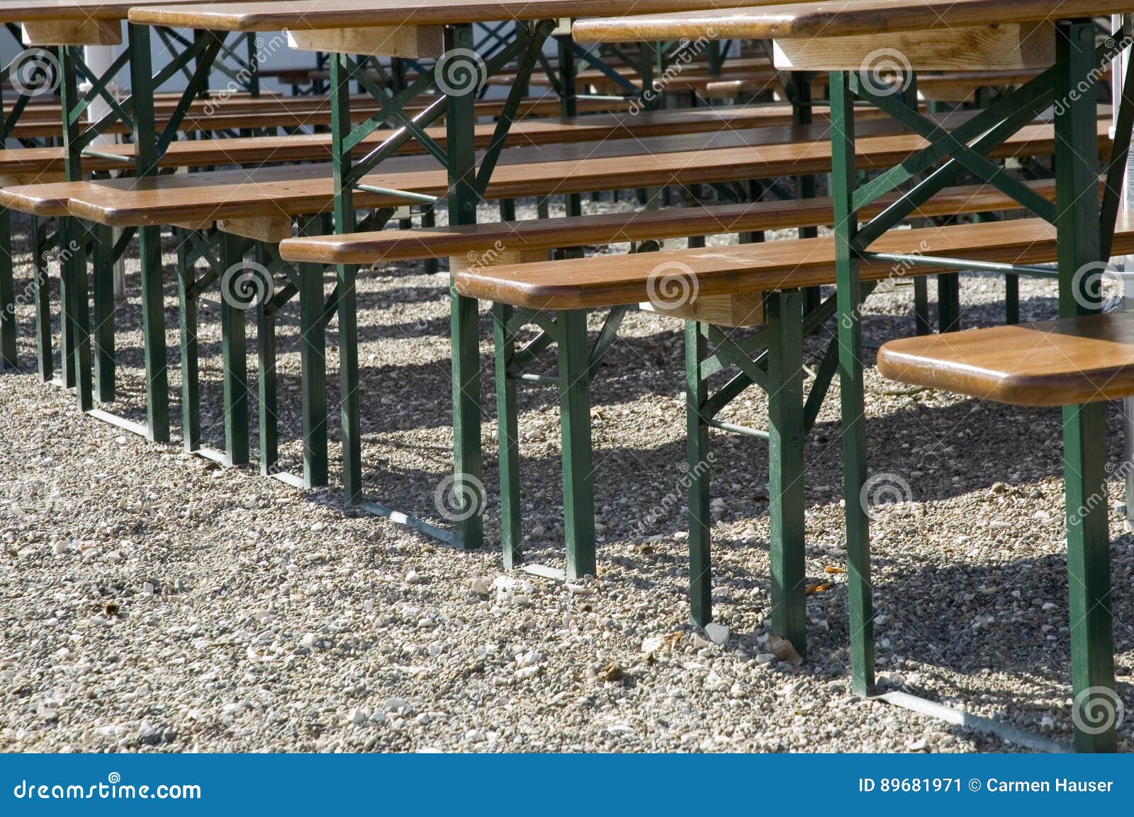 Benches And Tables In German Beer Garden Stock Image Image Of