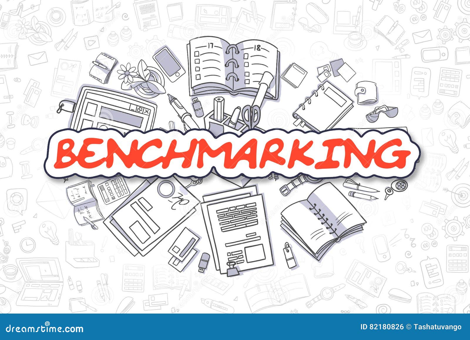 benchmarking - cartoon red word. business concept.