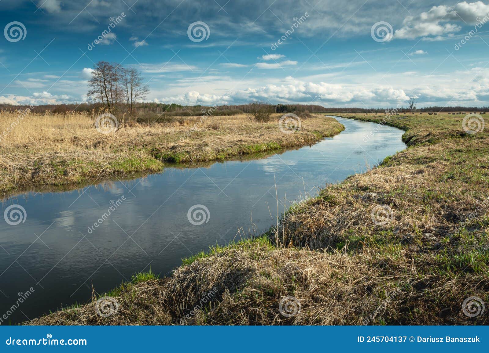 A Bend in the Calm River and Clouds on the Sky Stock Image Image of