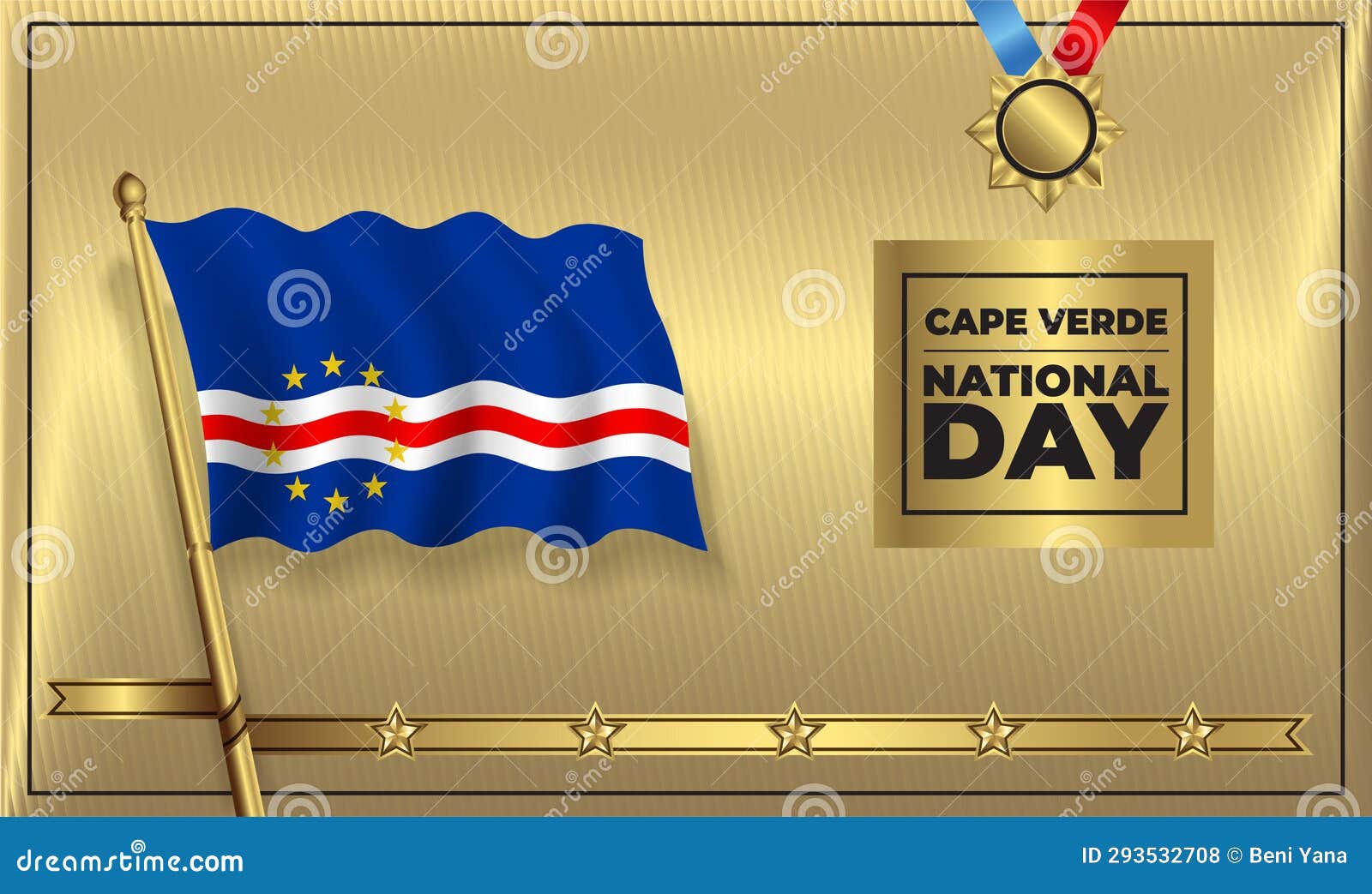 cape verde flag national day banner with gold  color