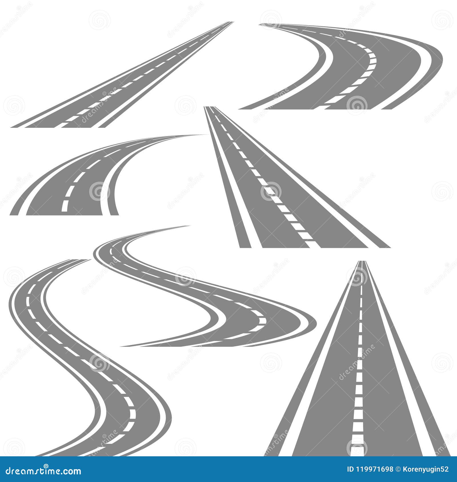 Set Of Bending Roads And Highways Isolated On White Background. Vector