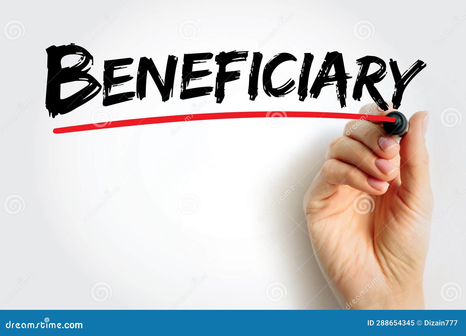 beneficiary - person or other legal entity who receives money or other benefits from a benefactor, text concept background
