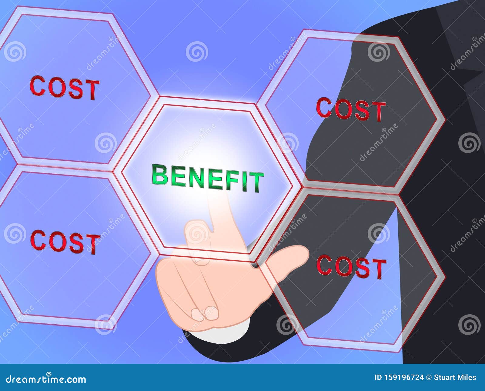 benefit versus cost button means value gained over money spent - 3d 