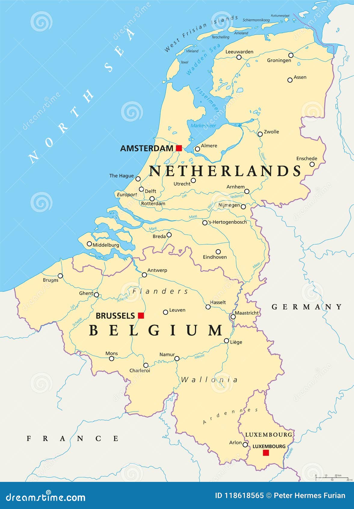 Benelux België, Nederland En Luxemburg, Politieke Kaart Vector Illustratie  - Illustration Of Groot, Nederland: 118618565
