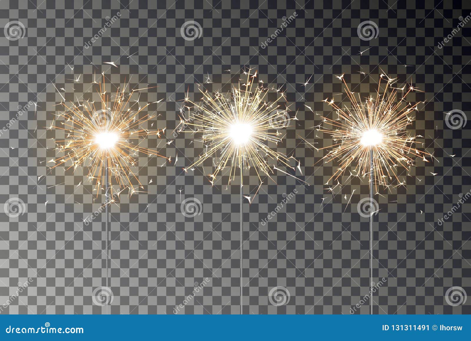 bengal fire sparkle  set. new year sparkler candle  on transparent background. realist