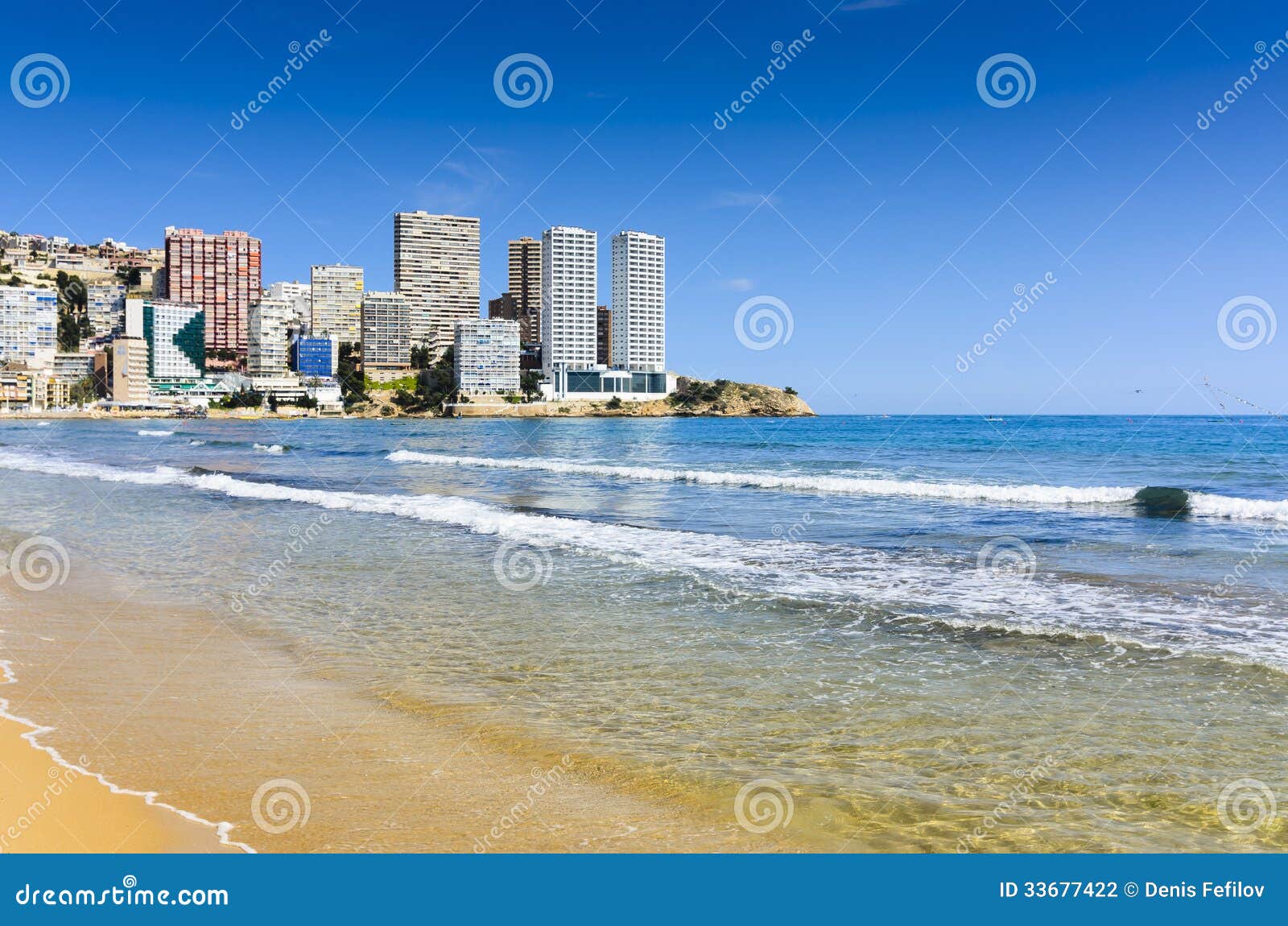 benidorm seashore on levante beach, spain