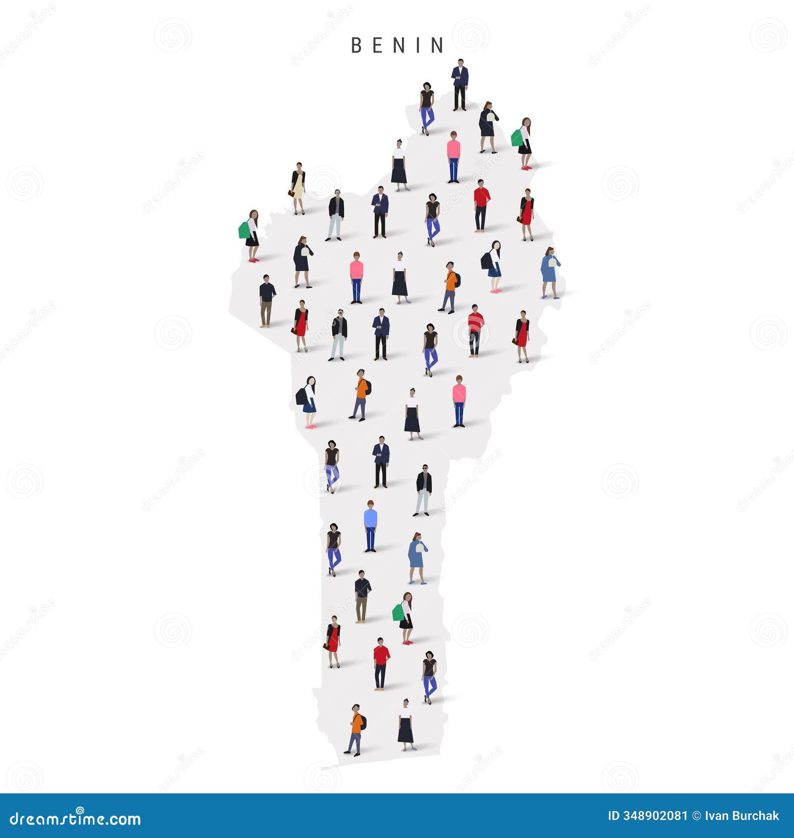 benin population map. large group of people in a  of dahomey map. flat    on white
