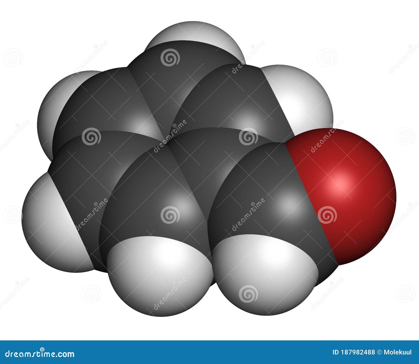 Benzaldehyde Bitter Almond Odor Molecule. 3D Rendering. Atoms are