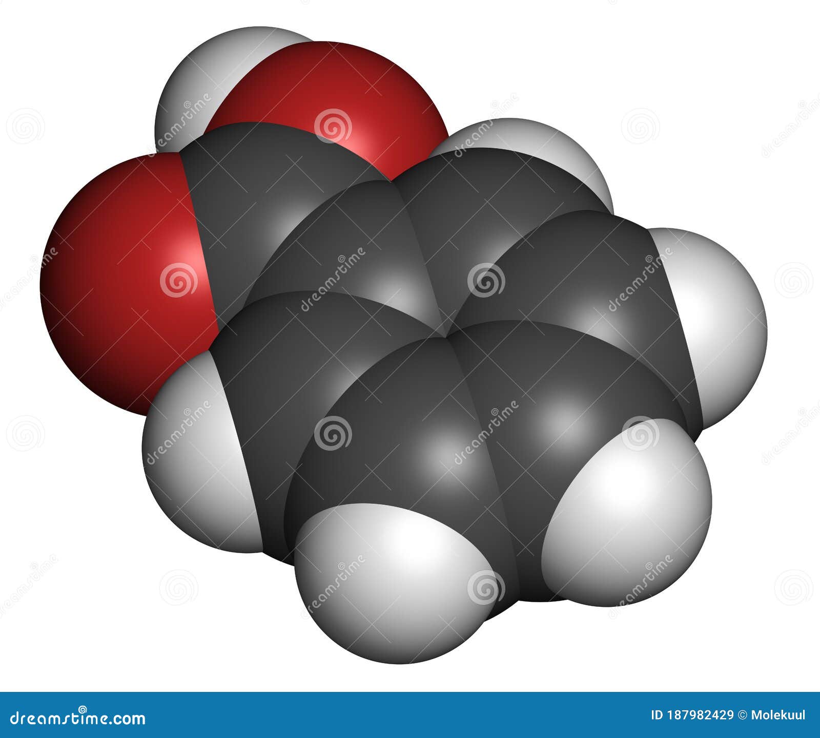 benzoic acid molecule. benzoate salts are used as food preservatives.