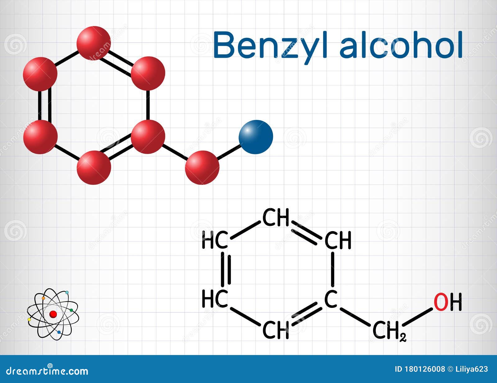 Benzyl Alcohol, C7H8O Molecule. it is Aromatic Alcohol, is Used As ...