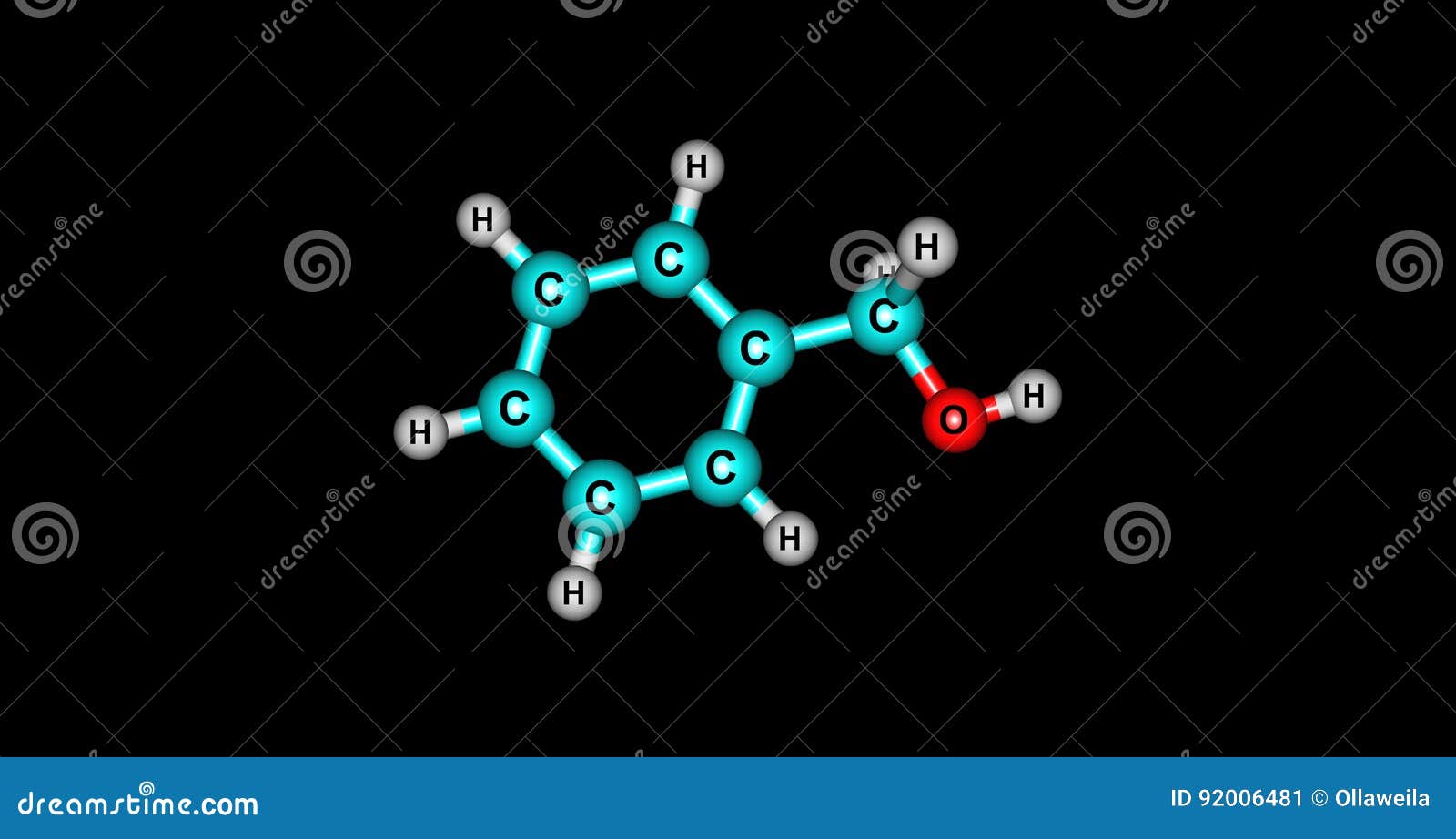 Benzyl Alcohol Molecular Structure Isolated on Black Stock Illustration
