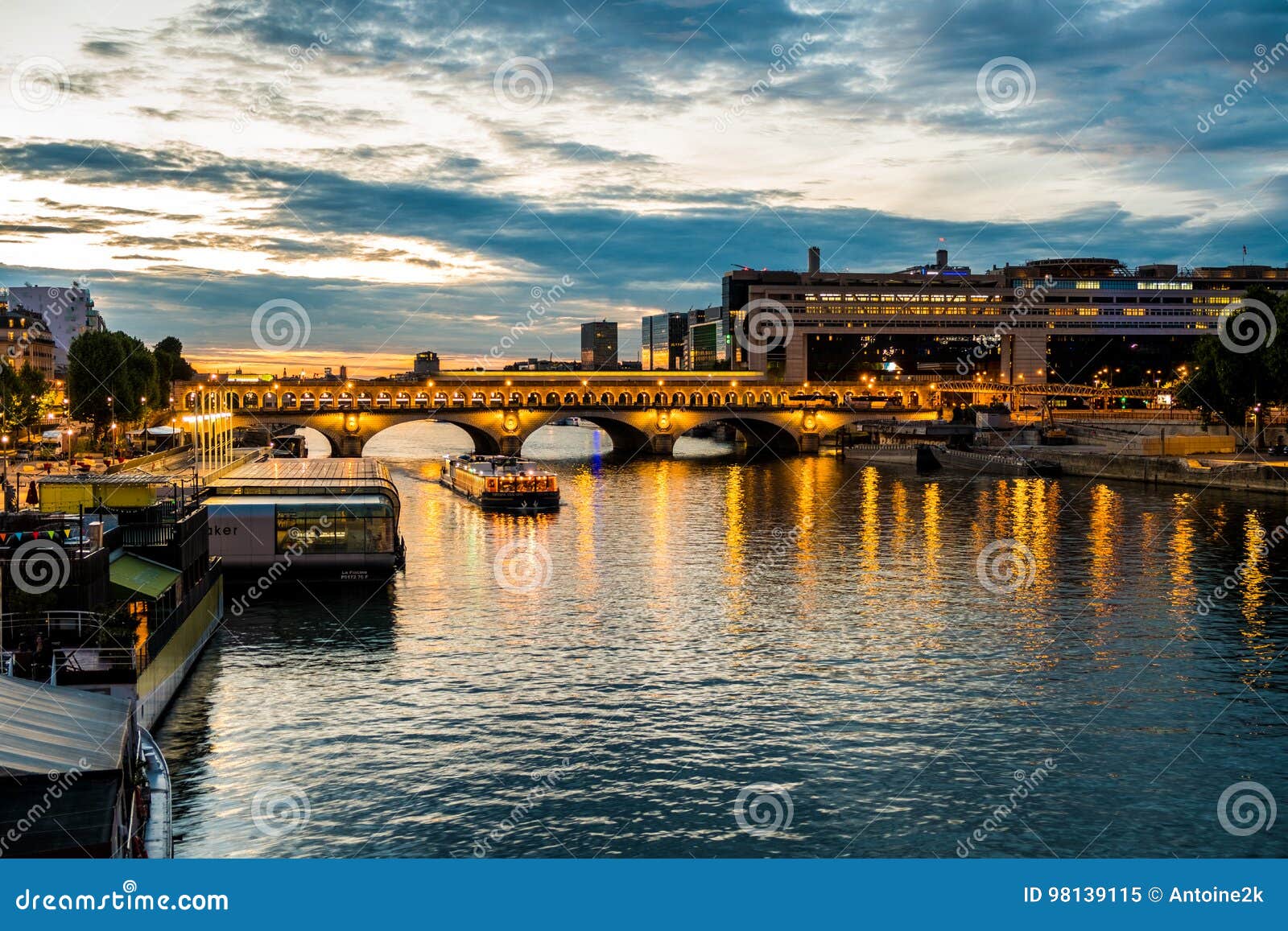 Bercy and Pont De Bercy in Paris during Blue Hour in Summer Editorial