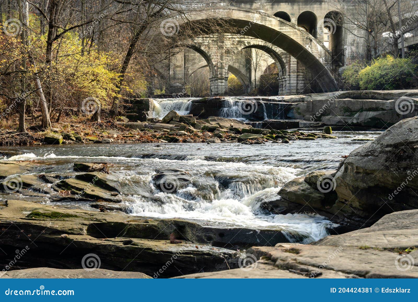 Berea Falls with Vintage Railroad Bridges As a Background Stock Image