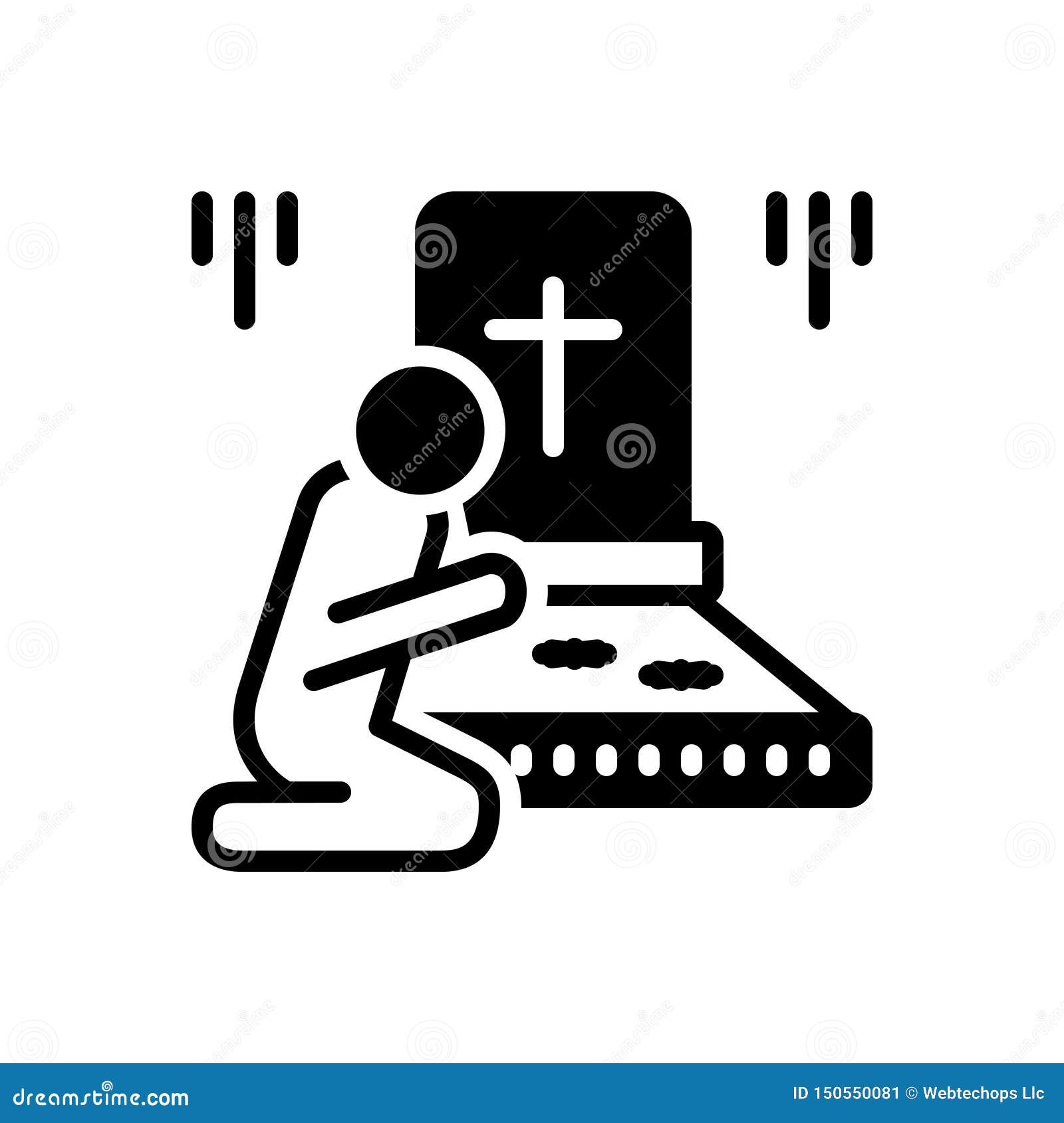 black solid icon for bereaved, graveyard and funeral