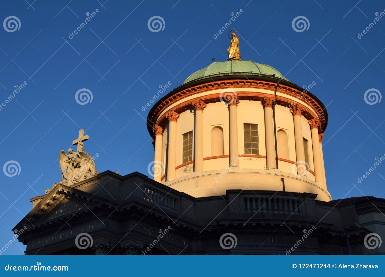 bergamo, italy: view of church chiesa prepositurale di santa maria immacolata delle grazie  with bell tower