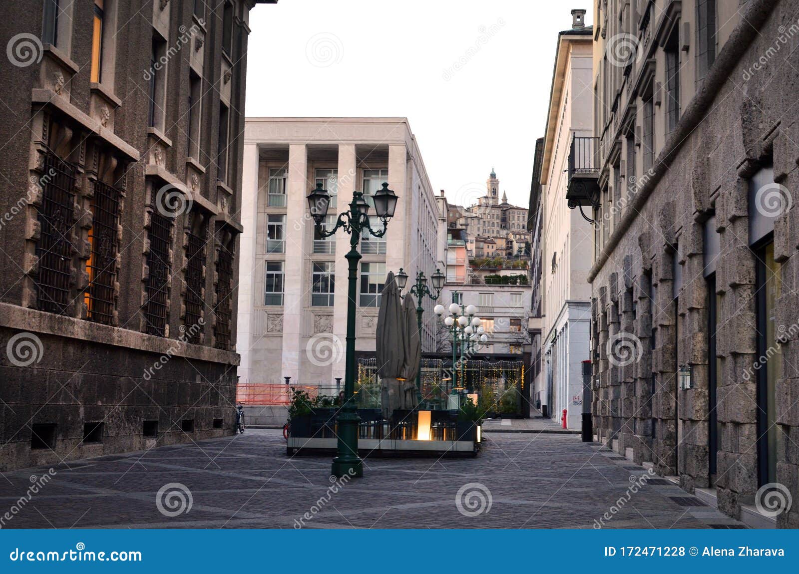 bergamo, italy: view of church chiesa prepositurale di santa maria immacolata delle grazie  with bell tower