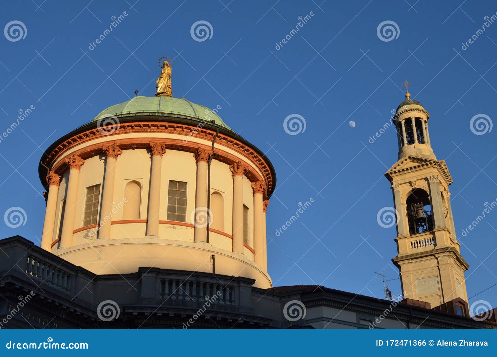 bergamo, italy: view of church chiesa prepositurale di santa maria immacolata delle grazie  with bell tower