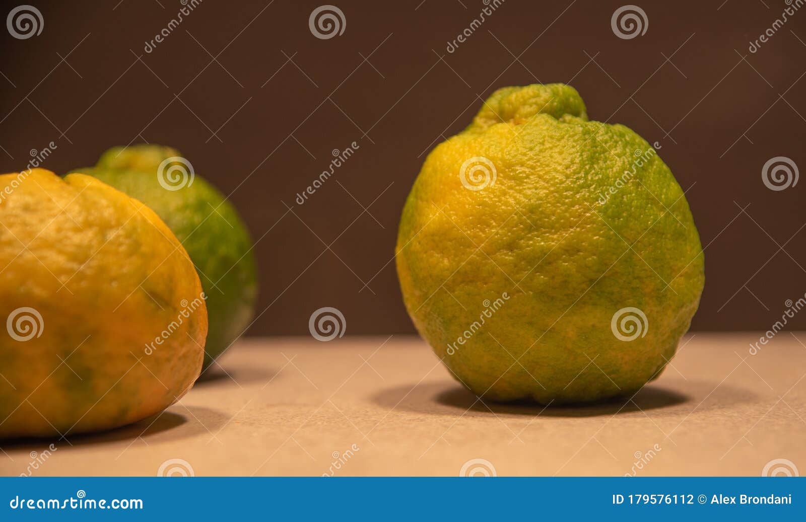 bergamot fruits citrus sp. on lighted surface and dark background