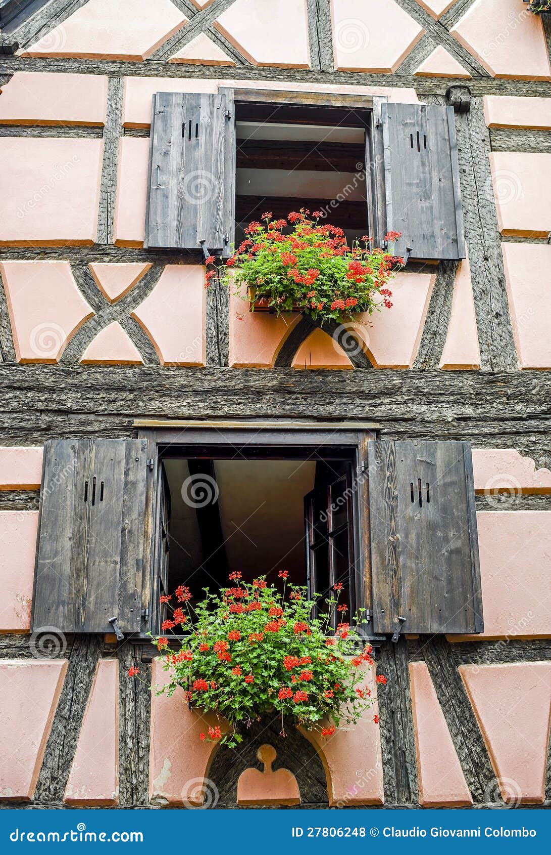 Bergheim (Alsace) House and Flowers Stock Photo Image of french